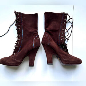 Cesare Paciotti Lace ups boots heels suede shoes brown Victorian Size 6